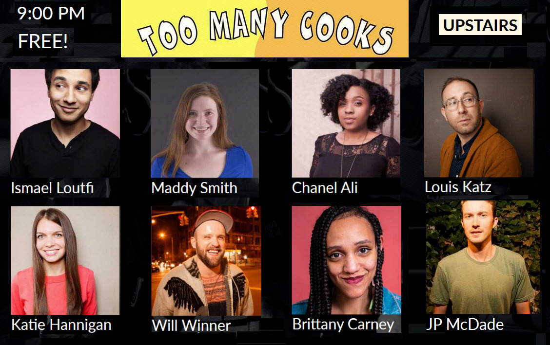 .<a href="/Ismaelian/">Ismael Loutfi</a> (@PatriotAct writer), @soMaddySmith (<a href="/WildNOut/">Wild 'N Out</a>), @Chanel__Ali (<a href="/STARZ/">STARZ</a>, @TruTV), @LouisKatz (<a href="/FallonTonight/">The Tonight Show</a>), @KatieHannigan (@ColbertLateShow), @WinnerWill, @BrittanyrCarney &amp; host @JP_McDade do #NYCStandup 9:00 pm at <a href="/TheStandNYC/">The Stand NYC</a>-Upstairs: @TooManyCooksNYC (#Free!)