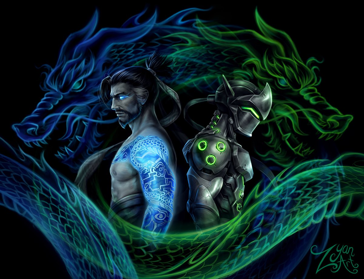 💙 Shimada Brothers 💚 Fanart of Hanzo and Genji from Overwatch. Two of my  favourite heroes to play! Drawn in Adobe Photoshop CC using an Artist 16  Xp-Pen Tablet ✏️ #OverwatchFanart #Overwatch @OverwatchBase, image size:1200x919