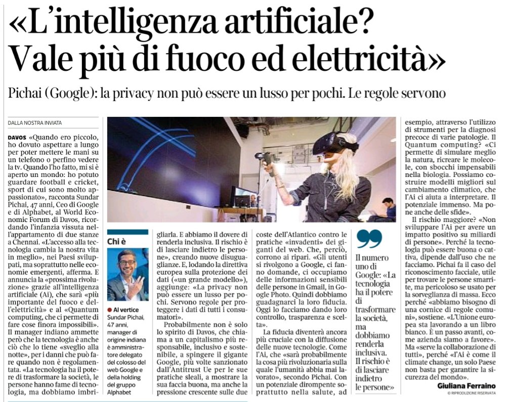 viciocort's tweet photo. @sundarpichai L'#intelligenza #artificiale ? Vale più di fuoco ed elettricità! https://t.co/QpS97VvDyi