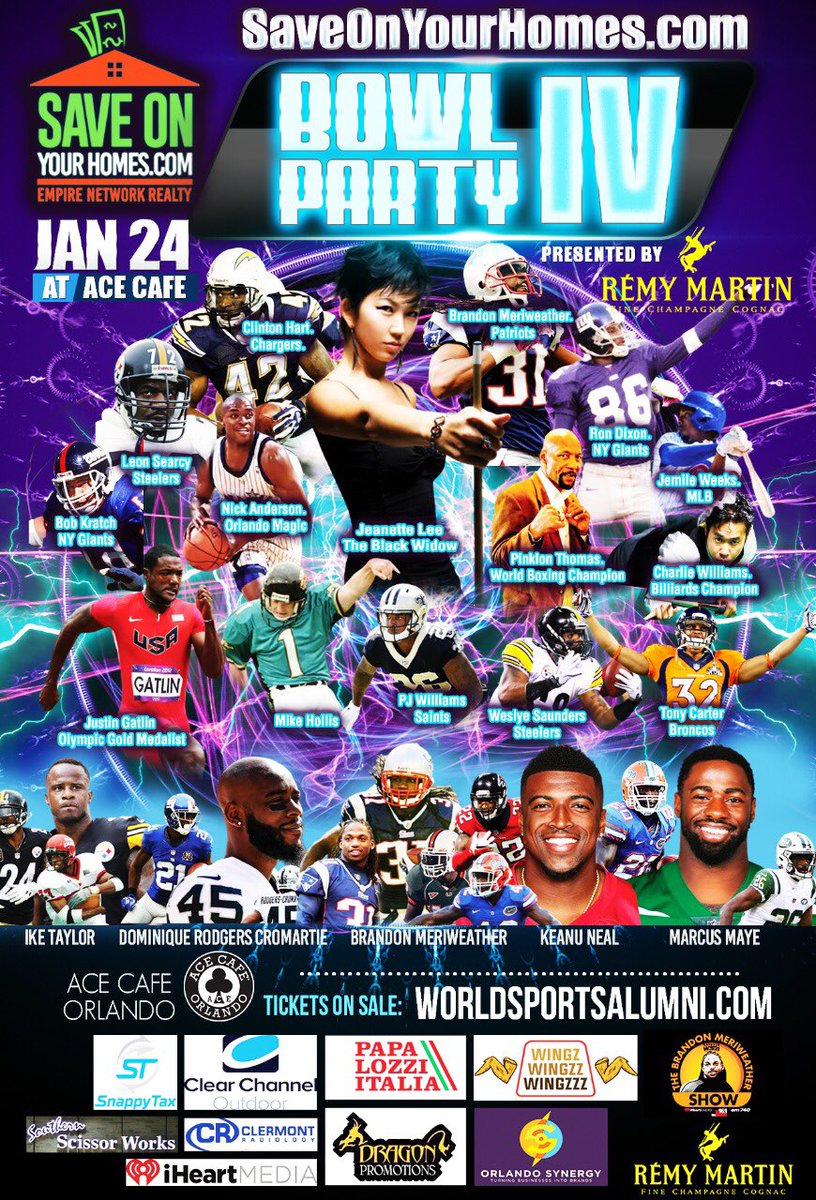 This Friday. The party of the year.
NFL NBA MLB
Tickets @ WorldSportsAlumni.com use my code RD86  for discount.