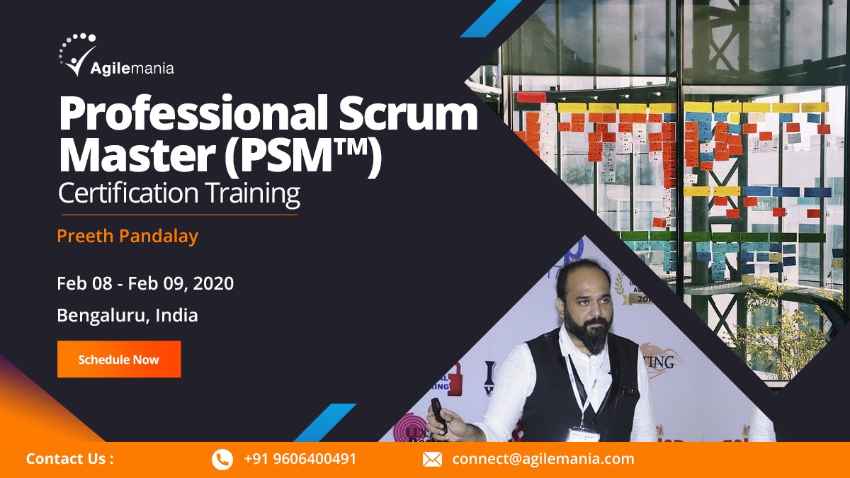 agilemania's tweet photo. Learn what a Scrum Master is (and what they are NOT), and how the role supports and works with other members of an agile team to our upcoming #PSMtraining in #Bangalore by @P2pandalay. @Scrumdotorg @sumeet_madan @naveenhome #scrummastertraining #agiletraining #scrummaster https://t.co/8SwVp3m9O3