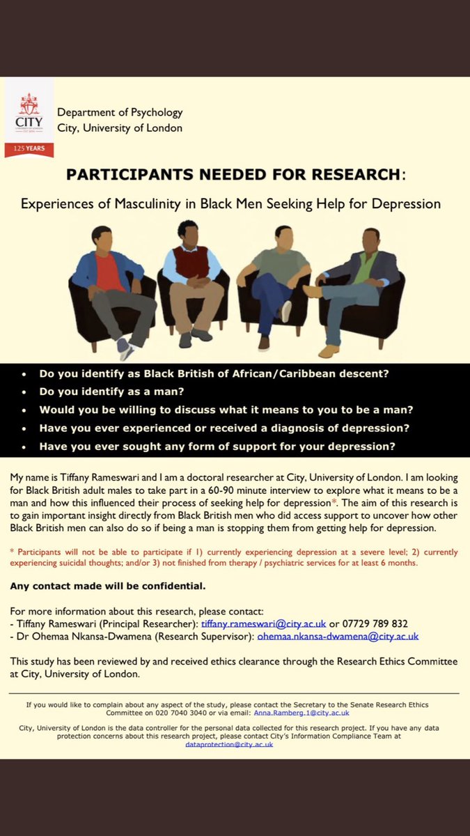 jaan_madan's tweet photo. Opportunity to support research into Masculinity in black men seeking help for depression - please share. Thank you https://t.co/vpkiQPCXnd