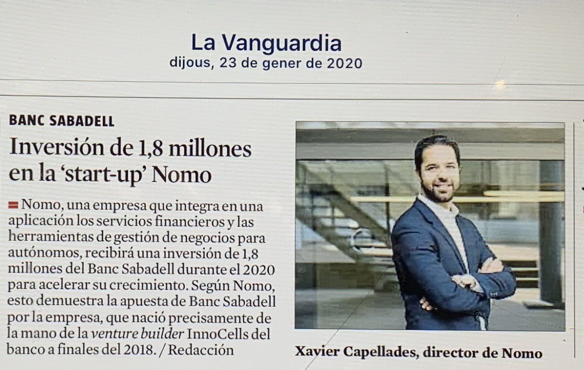 adrianafreitas's tweet photo. Kudos @xcapellades @Nomo_Autonomos @BancSabadell @InnoCells 
Today at @LaVanguardia https://t.co/JqxsF1KW8u