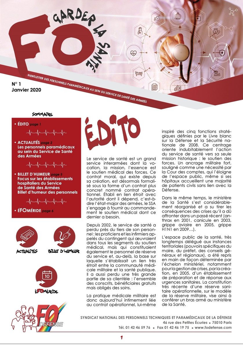 FOHIACT's tweet photo. 🔴🆕️ℹ ⚕Newsletter "FO GARDER LA SANTE"⚕ #FODéfense #FOSNPTP #FORCEOUVRIÈRE 🔴⚕N°1 #Janvier2020 https://t.co/XRKQwukSSp
