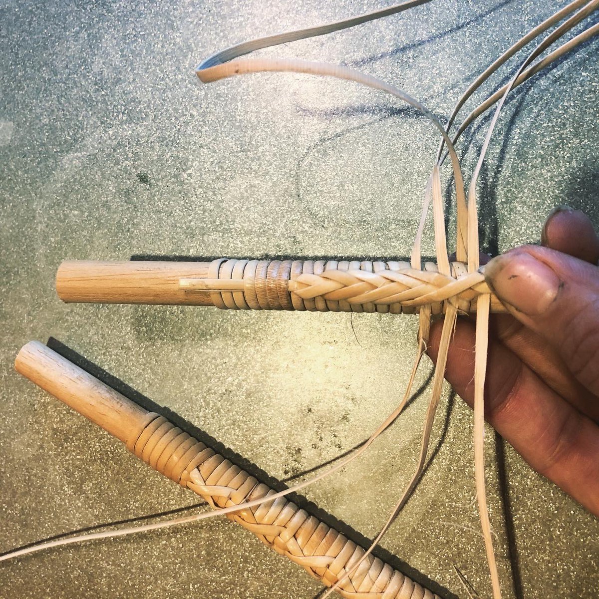 south_rachael's tweet photo. Lapped handles, woven cane samples for a lamp rod, very absorbing! #plait #cross #weave #canework #rattan #seatweaving https://t.co/q33DQnAVHX