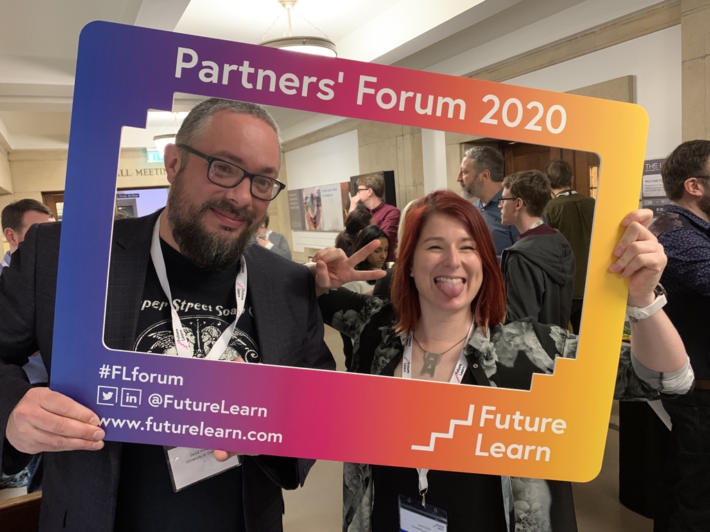 DaveMedlo's tweet photo. Under the auspicious gaze of @nigelcsmith I am happy to present the first image of members of @ShefUniOnline’s Digital Learning Team at the @FutureLearn #FLforum. https://t.co/UfIL4KdRN4