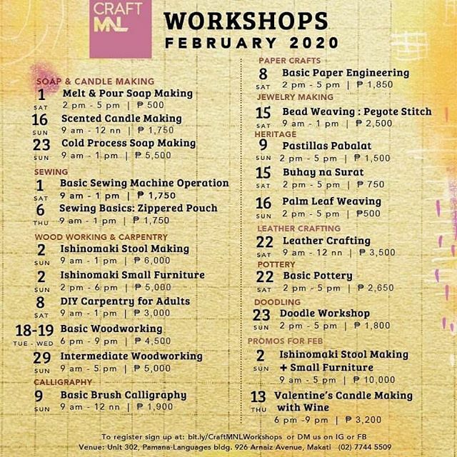 Be still, dear hearts—our February lineup is ready! Apart from being the month of love, it’s also National Arts Month! ✨

We have even more woodworking classes this month, headlined by the return of  @lamanaph’s Ishinomaki, and Ishinomaki-inspired cl… ift.tt/3aD9gnp