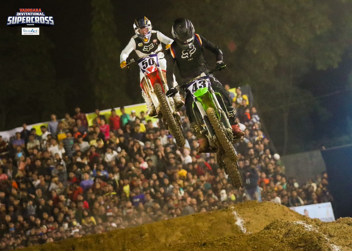 VSupercross's tweet photo. #RyanBlair of team Trisha and #Clintonduff of Team Sahyog, won our hearts with their excellent performance and showcasing their skill all the way from Scotland. #vadodarasupercross #feelalive #aashansports @punesupercross @lilleriagroup2 @fmsci @oakley @TVS_Racing @redbullindia https://t.co/IUksLgoIpo