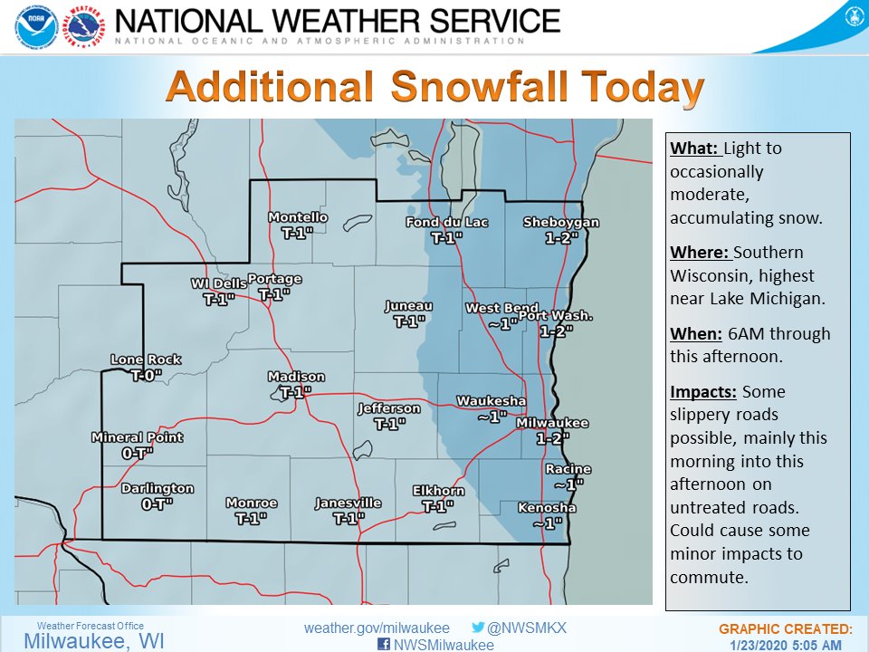 NWSMilwaukee's tweet photo. Light snow continues today possibly mixing to rain/snow. Then another round of light snow moves in tonight through Fri. with 1-2 inches pssble. Could see another rain/sow mix Fri afternoon. Final round of snow Fri night - Sat. snow amounts upwards of 2-4 inches with this round. https://t.co/WgtgB41Syh