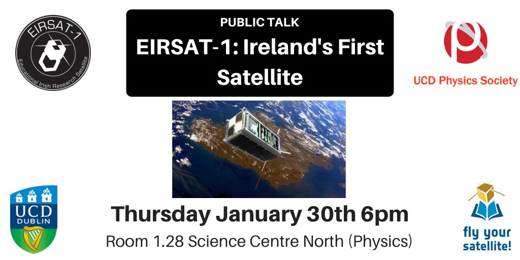 EIRSAT-1 (@eirsat1) on Twitter photo Come along to our public talk next Thursday with <a href="/PhysicsUCD/">UCD Physics Society</a> in Science Centre North, UCD at 6pm. <a href="/RachelDunwoody/">Rachel Dunwoody</a> and <a href="/jackrei1996/">Jack Reilly</a> will present an overview of the satellite and our progress to date! Free admission, all welcome. Come along to our public talk next Thursday with <a href="/PhysicsUCD/">UCD Physics Society</a> in Science Centre North, UCD at 6pm. <a href="/RachelDunwoody/">Rachel Dunwoody</a> and <a href="/jackrei1996/">Jack Reilly</a> will present an overview of the satellite and our progress to date! Free admission, all welcome.