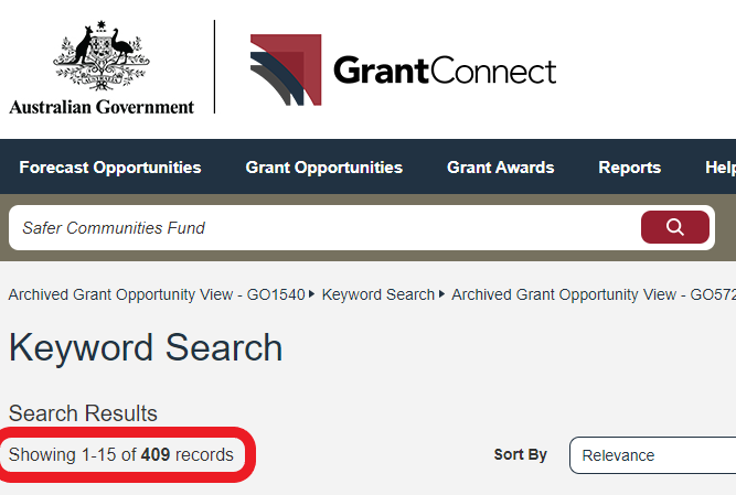 Hey  #auspolI've been having a little squizz at the Safer Communities Fund, I wanted to see if that scheme has been pork-barreled too. I looked at 409 grants on GrantConnectThese 409 grants total $98,660,292 of taxpayer money https://www.grants.gov.au/?keyword=Safer%20Communities%20Fund&startRow=0&orderBy=Relevance&event=public%2Eadvancedsearch%2Ekeyword#