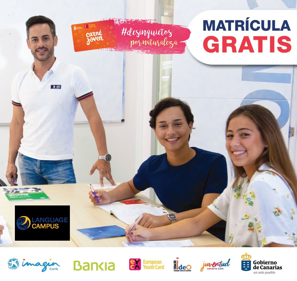 CarneJovenCan's tweet photo. Los #desinquietos tienen la matrícula gratis con su #CarnéJoven en @IdiomasGC con 9 idiomas diferentes para escoger‼️
👉+ info: https://t.co/uiuBgmKkBV
@JuventudCanaria
#languagecampus #grancanaria #idiomas #laspalmasdegrancanaria https://t.co/8MaZBAkRFF