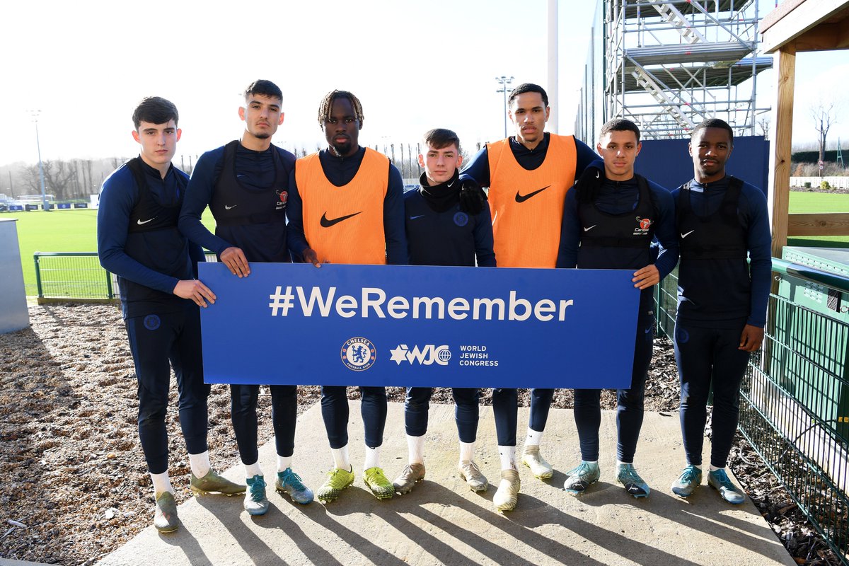 ChelseaFC's tweet photo. Players from throughout the club have shown their support for the @worldjewishcong #WeRemember campaign ahead of International Holocaust Remembrance Day. 

This is part of our #SayNoToAntisemitism campaign - educating our players, staff, fans and the community about antisemitism. https://t.co/kcrYp1e26L