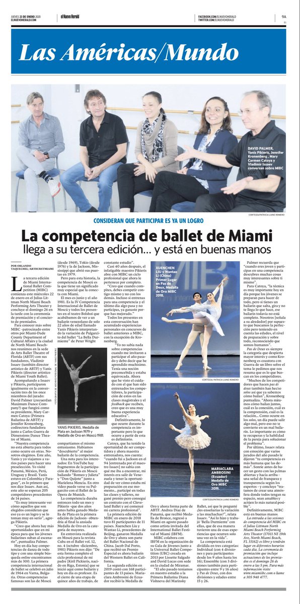 ortaquechel20's tweet image. Para los que prefieren leer la versión impresa... así aparece  hoy @elnuevoherald mi artículo @artburstmiami sobre @miamiibc 2020 en el #JuliusLittman @CityNMB #ballet #competencia #Miami @ArtsBallet  @JenKronenberg @maruantunano @MiamiDadeArts @ArtsBizMiami @DanzadanceOrg