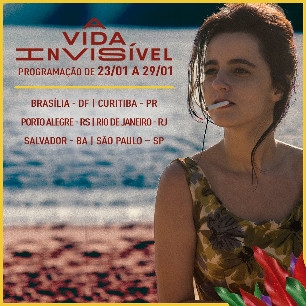 AVidaInvisivel's tweet photo. #AVidaInvisível segue em cartaz em Brasília, Curitiba, Porto Alegre, Rio de Janeiro, Salvador e São Paulo! ❤

Encontre sua sessão: https://t.co/futoJSR0YB https://t.co/QUyzIQ0DYU