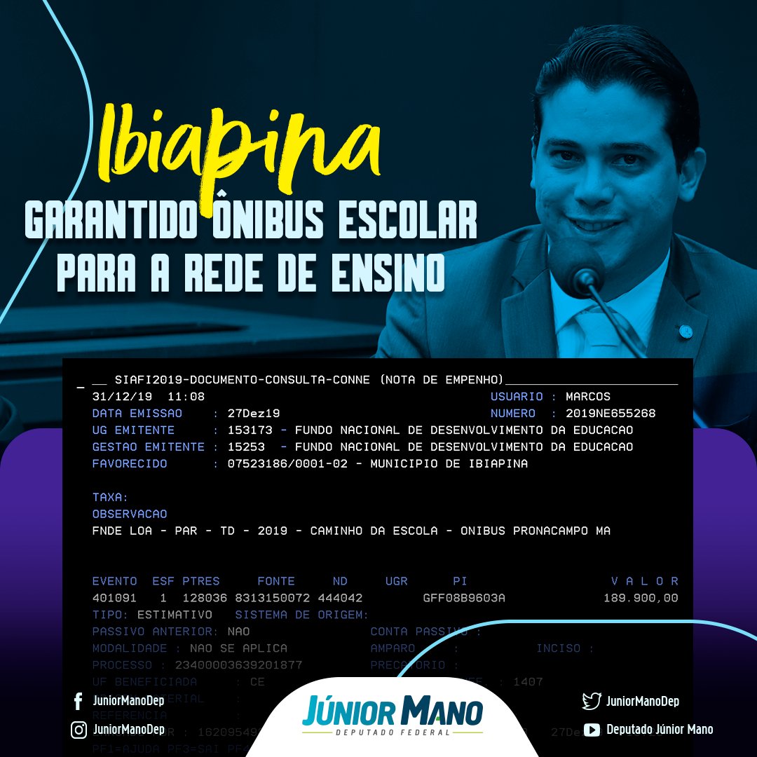 JuniorManoDep's tweet photo. Mais uma conquista do nosso mandato!
Garantimos um ônibus escolar para os estudantes de Ibiapina.
#ÔnibusEscolar #TransportedeQualidade #Ibiapina https://t.co/wxh38W0ExG