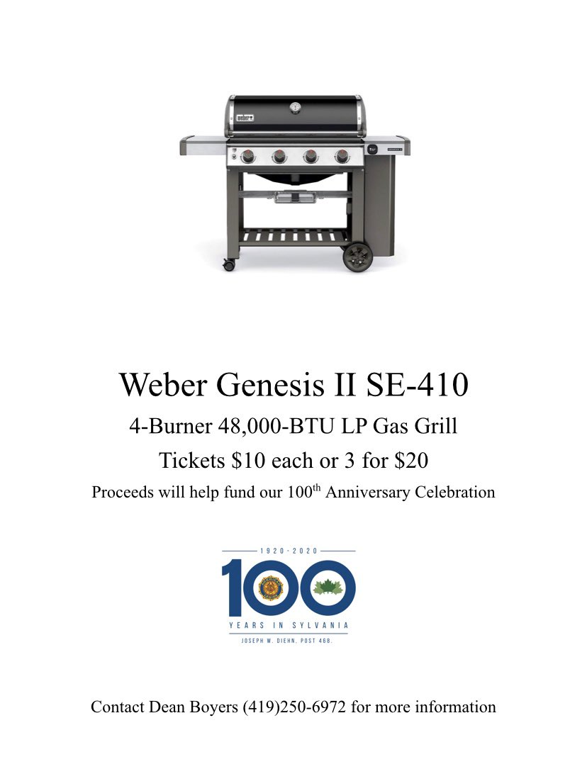 SylvaniaPost468's tweet photo. Spring will be here soon. ☀️😎 Tickets are available now for purchase. You could win this awesome Weber grill! 🥩🍔🌭🥳 https://t.co/kffGRVAtfI