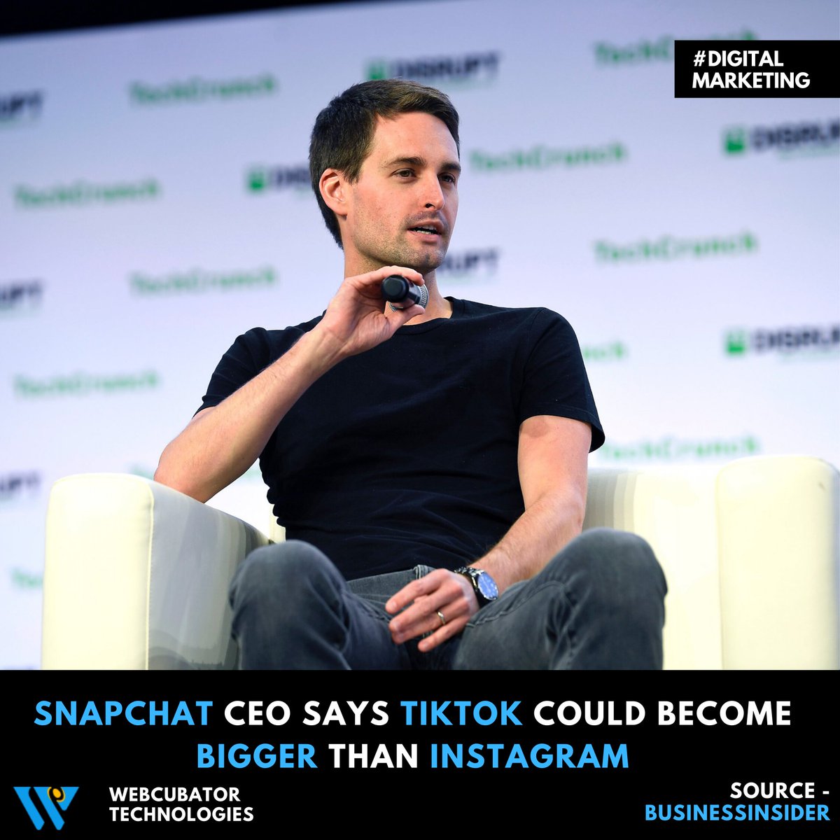 WebcubatorTech's tweet photo. CEO and founder of Snapchat, Evan Spiegel thinks short-form video app TikTok has the potential to dethrone Instagram in terms of popularity.

#instagram #tiktok #snap #snapceo #digitalmarketing #tiktokvideo https://t.co/qAUWqVmKdA