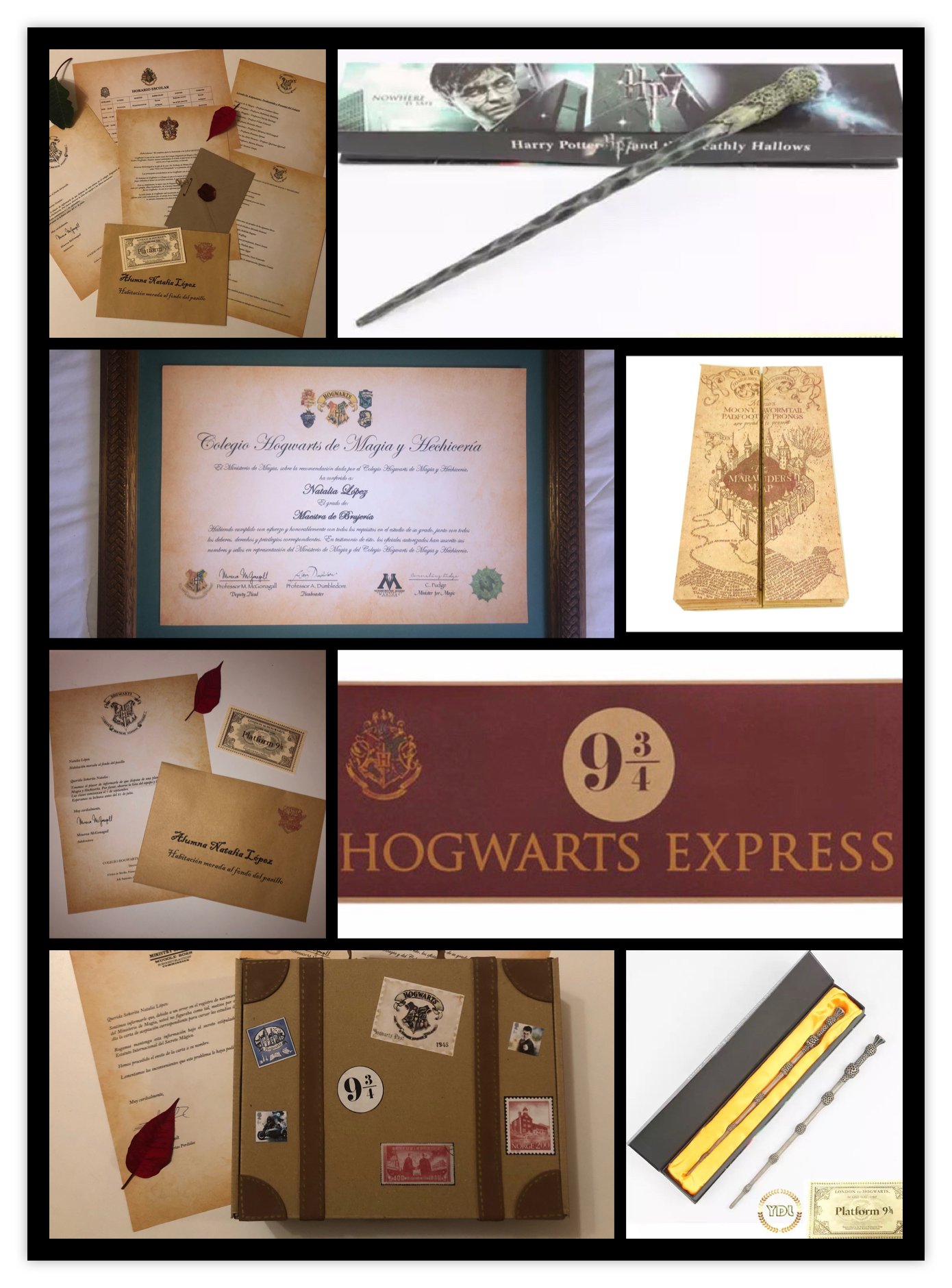 Pack Carta aceptaci/ón Hogwarts en Castellano Personalizada Mapa merodeador Harry Potter y Colgante
