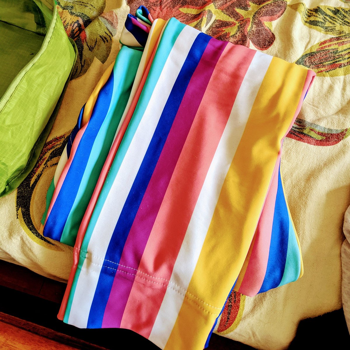 Brightly coloured striped pants
