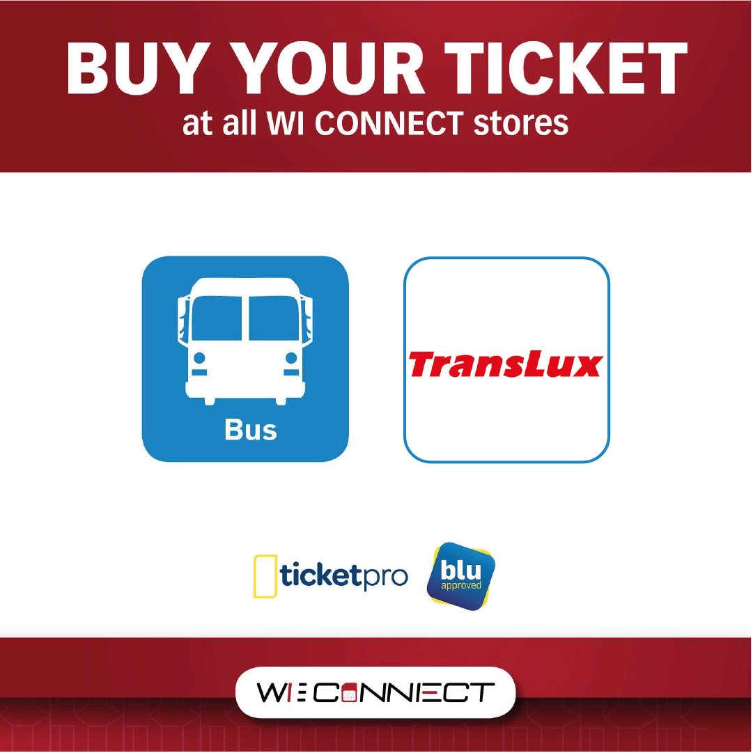 WICONNECTZA's tweet photo. Did you know that you can get #TRANSLUX Bus tickets at all WI Connect stores, making travelling convenient! #Travel https://t.co/67nXD4eSJG