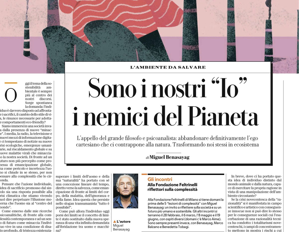 FondFeltrinelli's tweet photo. ‘Per salvare il pianeta è necessario abbandonare l’ego cartesiano che ci contrappone alla natura” #MiguelBenasayag via @repubblica. Domani sera alle 18.30 il primo appuntamento di Cinque lezioni di #complessità #5LC, il filosofo argentino dialoga con #MarcoAime e #MarcoBalzano https://t.co/OfkUVKtbPF