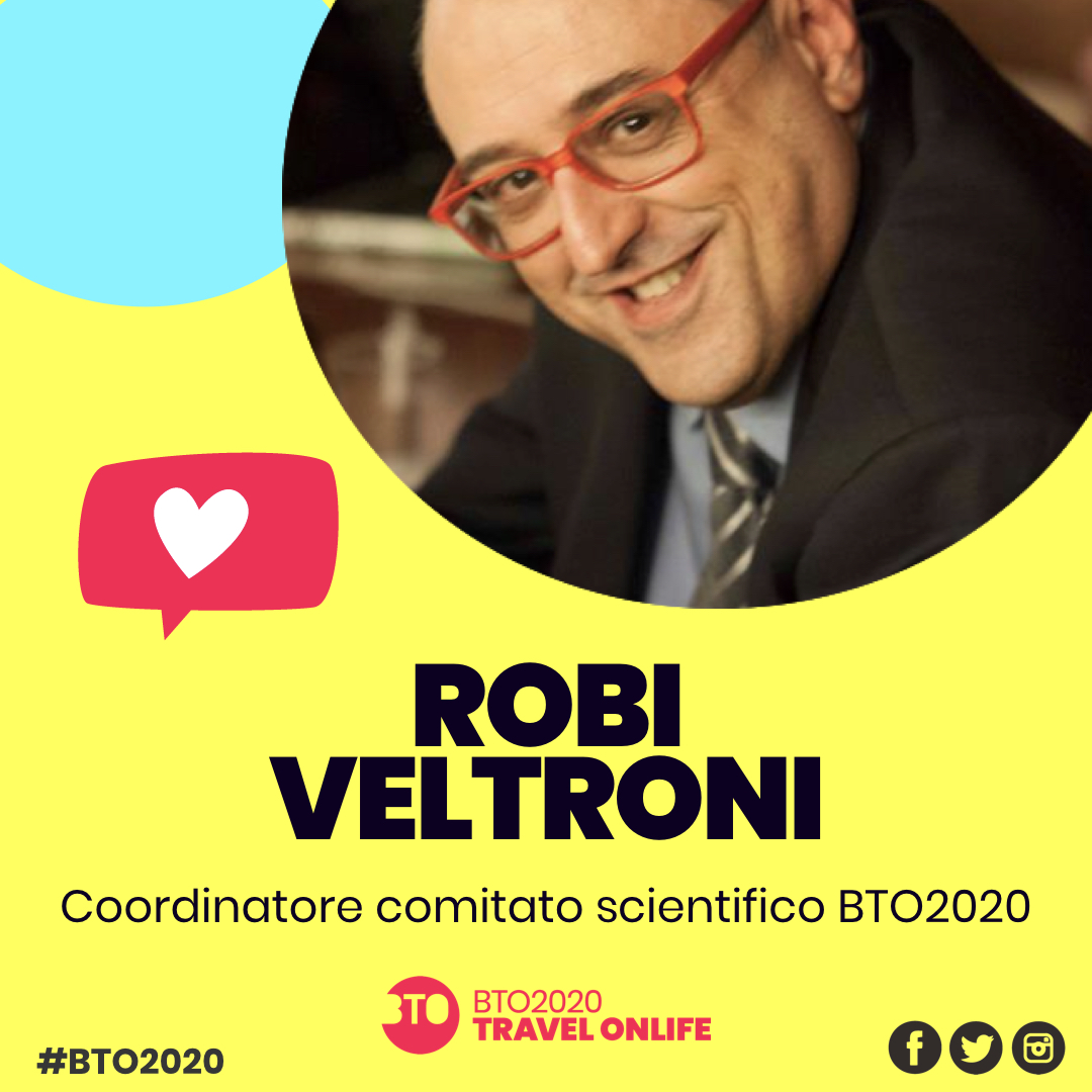 Coordinatore del comitato scientifico di #BTO2020 per il topic Hospitality è Robi Veltroni. 
In collaborazione con i componenti del comitato, un programma sul tema hospitality sia pragmatico che visionario. 
Utilizza il filtro Hospitality e scoprilo buytourismonline.com/programma/