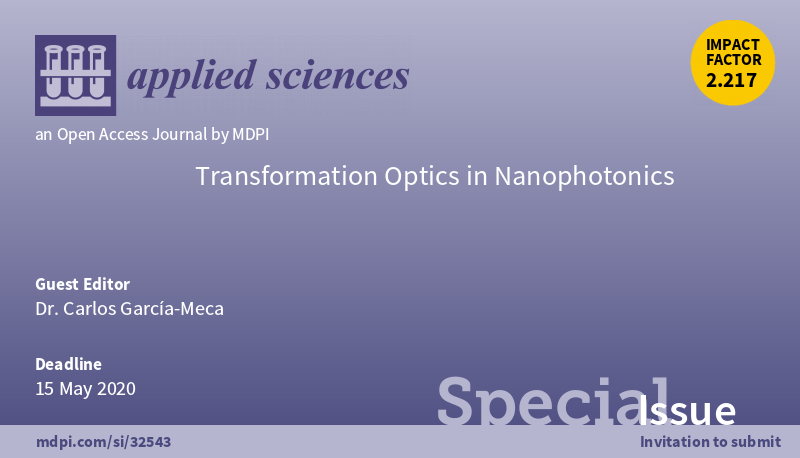 upvntc's tweet photo. 📰Dr. Carlos Garcia-Meca, Senior Researcher at #NTC is the Guest Editor of the Special Issue "Transformation Optics in Nanophotonics" in Applied Sciences (MDPI) @Applsci 

❗️Don't miss the opportunity to send your manuscript! 

🗓️ Deadline 15-May-2020 https://t.co/JAjEqxJ4R1