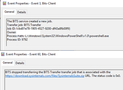 processes that use bits in windows, SCCM client, browsers, outlook, onedrive &amp; some update programs, powershell one was for testing thus it's not that frequent to have it there and if so likely the transfer job name will be known and can be baselined.
