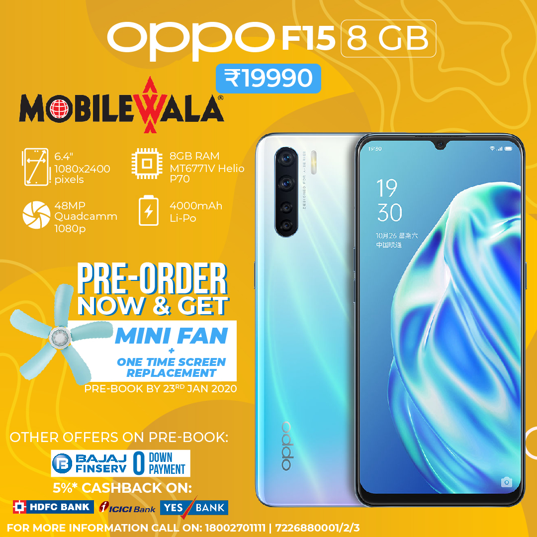 Mobilewalashop's tweet photo. Pre-Order Oppo F15 and get a mini fan + a one time screen replacement free! Grab yours at #Mobilewala
For more information call:
Racecourse road 7226880001
Karelibaug 7226880002
Lalbaug road 7226880003 https://t.co/LEg4x5pg8O