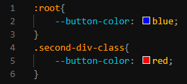 teacoder's tweet photo. Answering the question asked in the blog post.

Inside the root selector, define the button color to be blue.

Inside the selector of the second div (class or ID), define the button color to be red.

blog post: https://t.co/DX5RjsjsKc https://t.co/e7JwZONpd4