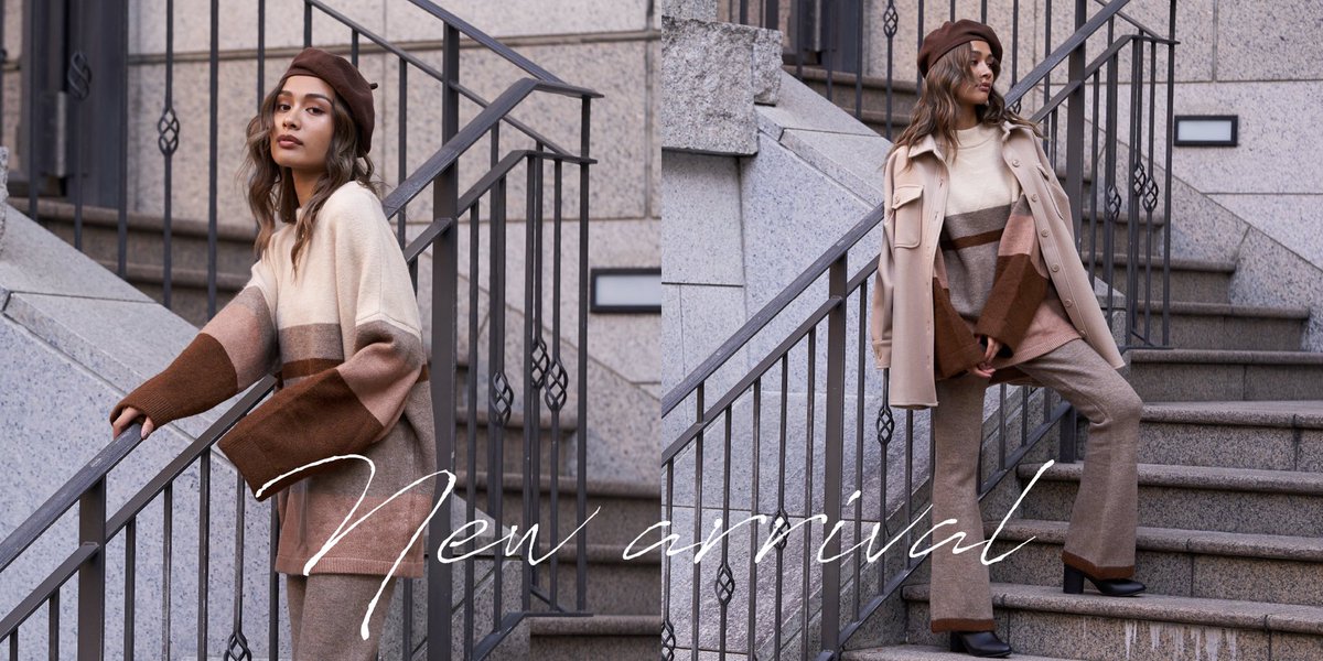 mink_online's tweet photo. 1.22 新作発売！
セットアップでも着れるマルチボーダーニット&amp;ワイドパンツ…✨
とにかく楽チンなのにお洒落なセットアップ。
色味も同系色で可愛い！！！

https://t.co/M1NTX1ppTU https://t.co/LQCvdYRGsb