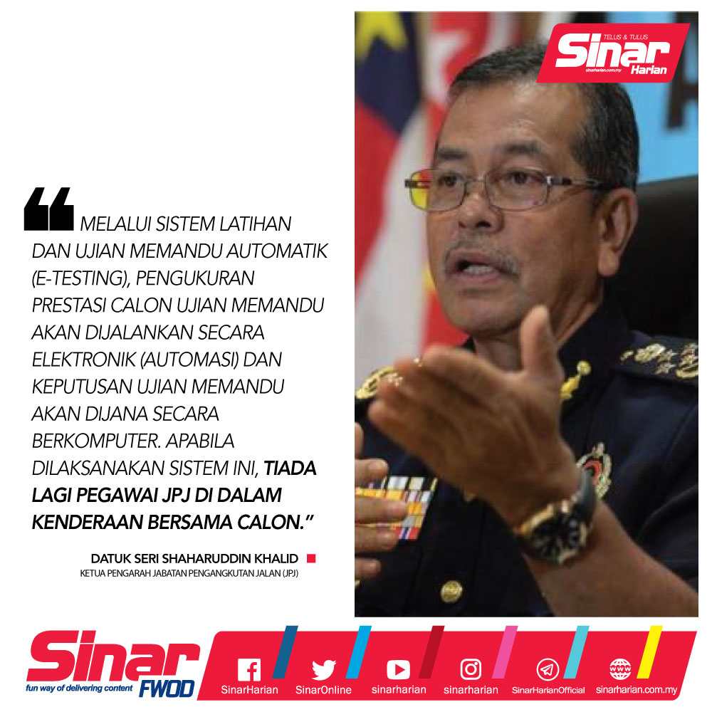SinarOnline's tweet photo. Jabatan Pengangkutan Jalan (JPJ) akan melaksanakan sistem latihan dan ujian memandu automatik (e-Testing) di institut memandu seluruh negara, Jun depan.
Berita penuh di https://t.co/CDrRo32sXK
#sinarharian #quote #JPJ #etesting https://t.co/qqUvAxYSkz
