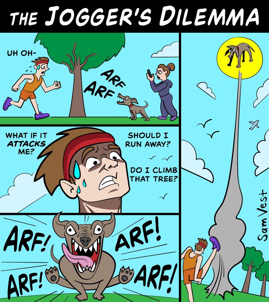 samvestcomics's tweet photo. "The Jogger's Dilemma" #running #jogging https://t.co/9ds8CzTF3s