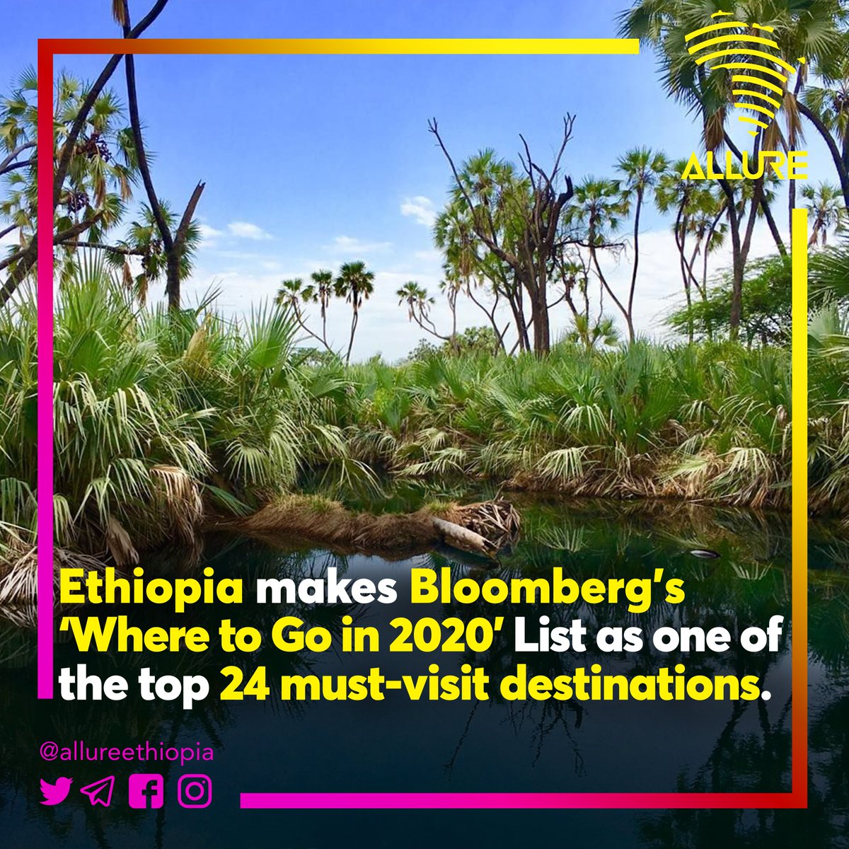 AllureEthiopia's tweet photo. #Ethiopia has made it to the list of the 24 destinations to visit in #2020 by #BloombergPursuits.
The country has become a place of interest where tourists visit for its rich mix of history, natural and cultural value, and wildlife offering various leisure activities. https://t.co/mJsRm6yDdZ