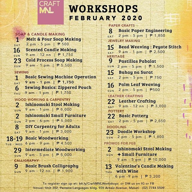 Be still, dear hearts—our February lineup is ready! Apart from being the month of love, it’s also National Arts Month! ✨

We have even more woodworking classes this month, headlined by the return of  @lamanaph’s Ishinomaki, and Ishinomaki-inspired cl… ift.tt/2uq4qZU