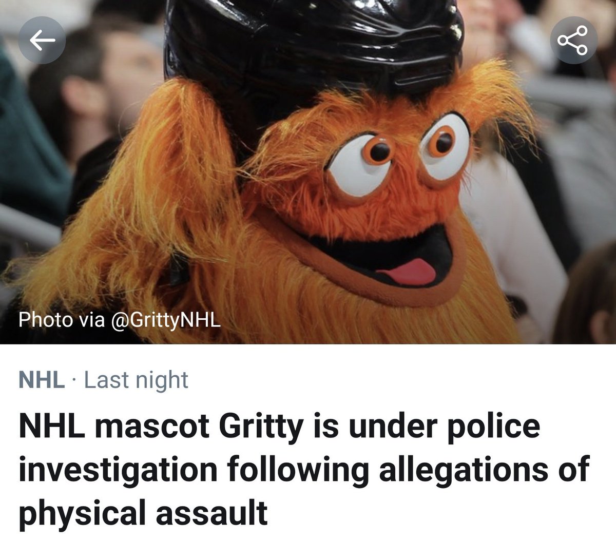 Gritty under police investigation following allegations of physical assault