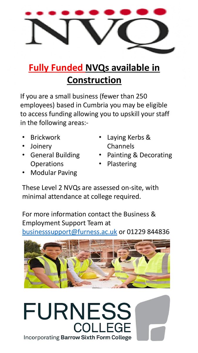 SupportEmployer's tweet photo. Fully Funded NVQs in Construction Available at Furness College. https://t.co/Brl5xLAw7h
