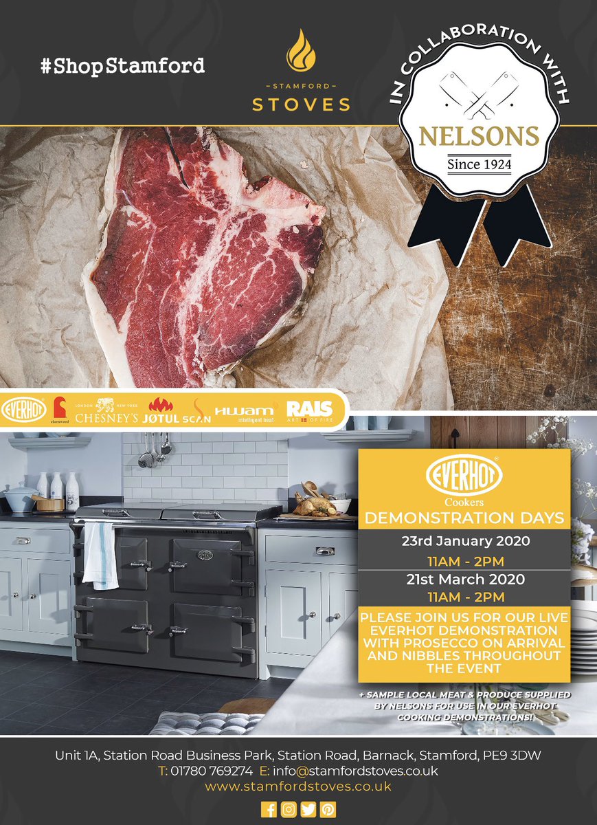 Today is the day! 🎉
Our Everhot Demo Day is awaiting your arrival! Come down from 11:00 - 2:00pm to our showroom + enjoy samples from our friends at Nelsons Butchers #ShopLocal and a LIVE Everhot cooking demonstration. 🍴🥩🔥 #Stamford 
👉🏻 facebook.com/events/5483977… #shopstamford
