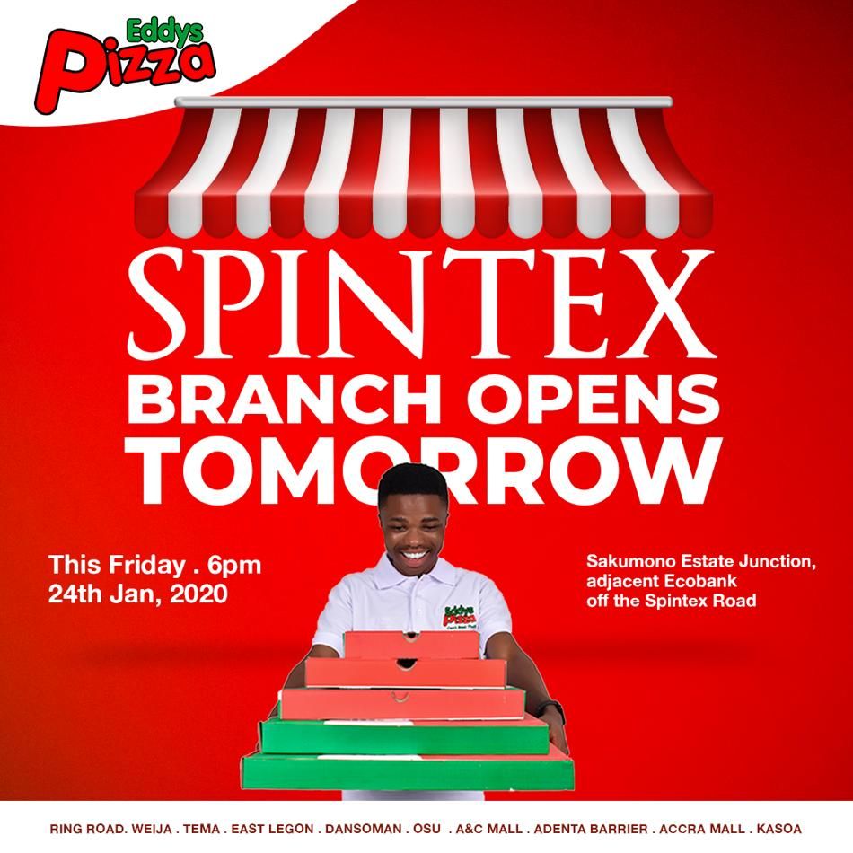 eddyspizzaghana's tweet photo. Join us this Friday, 24th January for the opening of our new Spintex branch. There will be pizzas, drinks, good music and many more, see ya!
Location: Sakumono Estate Junction, opposite Ecobank off the Spintex Road
Time: 6 pm
#EddysPizza #Wichbuger #Spintex #Sakumono https://t.co/Lls11UGMET