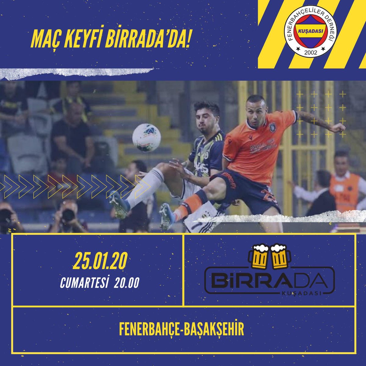 Fenerbahçemiz’in Şampiyonluk yolunda önemli virajlarından biri olan Başakşehir maçını Cumartesi saat 20.00’de hep beraber BİRRADA’da izliyoruz!

Not: Maç ücreti yoktur.

Rezervasyon için;
Whatsapp linki: bit.ly/2VI2tRp
Telefon: 05416910909