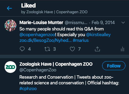 missmunter's tweet photo. Hvem sidder i 2020 og liker et tweet fra 2014? 

(Men fint nok, så fik @CopenhagenZoo da også øje på tweetet fra dengang) #mariusgate https://t.co/mIZ5XhAQsf