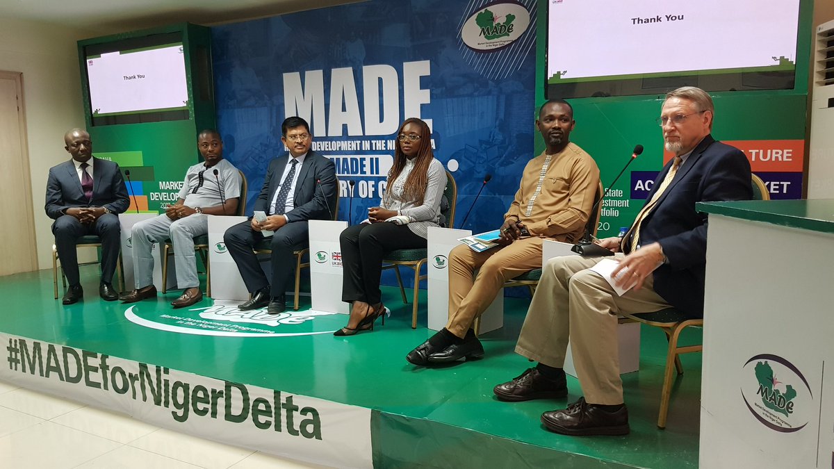 A panel Discussion on 
How Market Systems Development has Transformed the Non-Oil Sector of the Niger Delta.

Featuring various market actors in several sectors working in the Niger Delta

#MADEfortheNigerDelta 
<a href="/PINDFoundation/">PIND Foundation</a> 
<a href="/MADENigerDelta/">MADE Nigeria</a>
