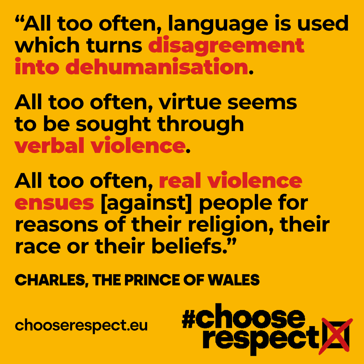chooserespectEU's tweet photo. The Prince of Wales speaking of the dangers of hate speech to mark Holocaust Memorial Day. In 2020, violent language continues to open the door to violent acts. #ChooseRespect https://t.co/FiHNCVmZbd https://t.co/OtS3LCfzk7