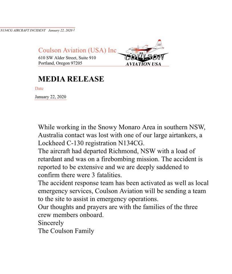 RIP and thank you for your service to the Australian community and our hard working Australian fire fighters. 

From all of us at <a href="/SOSCharityInc/">Sirens of Silence Charity</a> we send our unwavering support and hugs to all affected by these tragic events. 
❤️🚒❤️🚒❤️🚒