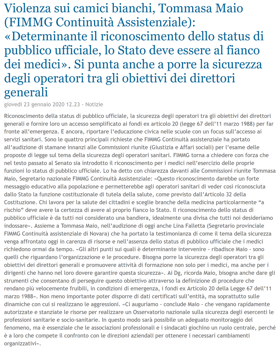 fimmgnotizie's tweet photo. Violenza sui camici bianchi, Tommasa Maio (FIMMG Continuità Assistenziale): «Determinante il riconoscimento dello status di pubblico ufficiale, lo Stato deve essere al fianco dei medici». @TommasaMaio - Leggi questa e le altre notizie cliccando qui https://t.co/ERQmCeUyLS https://t.co/pJ3Cc7qnj4