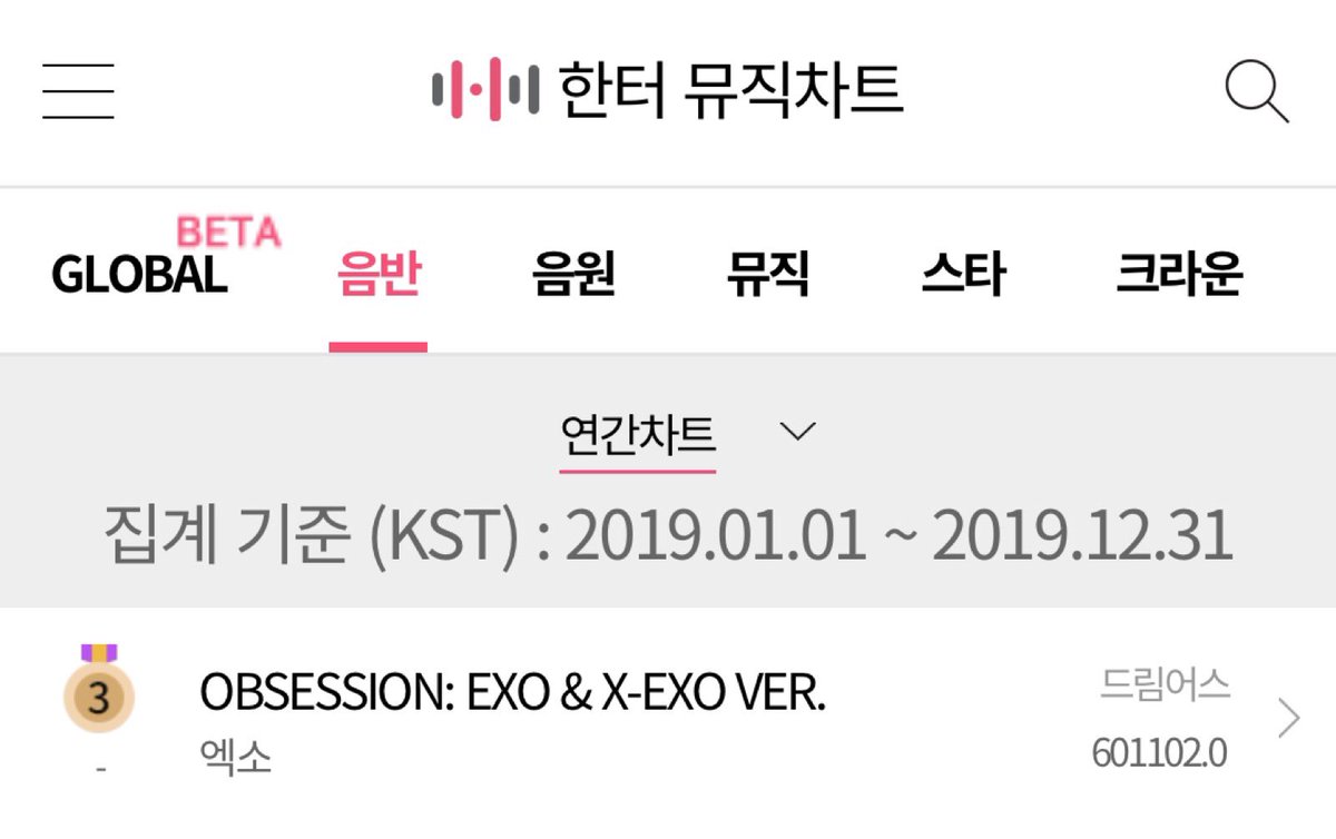 exo_lab's tweet photo. <한터 뮤직차트-2019 연간 음반 순위>

🏆EXO-OBSESSION (EXO&amp;X-EXOver.) - 3위

지난 연말에 발매된 OBSESSION이 한터 차트 기준 2019 음반 판매량 3위를 기록했습니다.

한 달 남짓한 시간으로 한 해 전체 3위를 달성한 옵세션! 엑소와 엑소엘이 함께 만든 값진 성과입니다. 고생 많으셨습니다!👏👏 https://t.co/nzX3LVV1pv