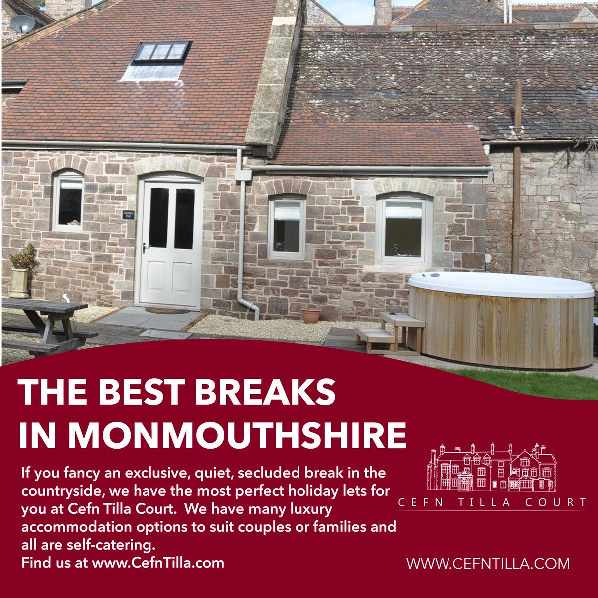 If you are looking for a mini break, why not come and have a few days on our Monmouthshire country estate.

We have many options for that little romantic getaway or a place to catch up with the family. We are also a great base on which to explore Monmouthshire or the Brecon B...