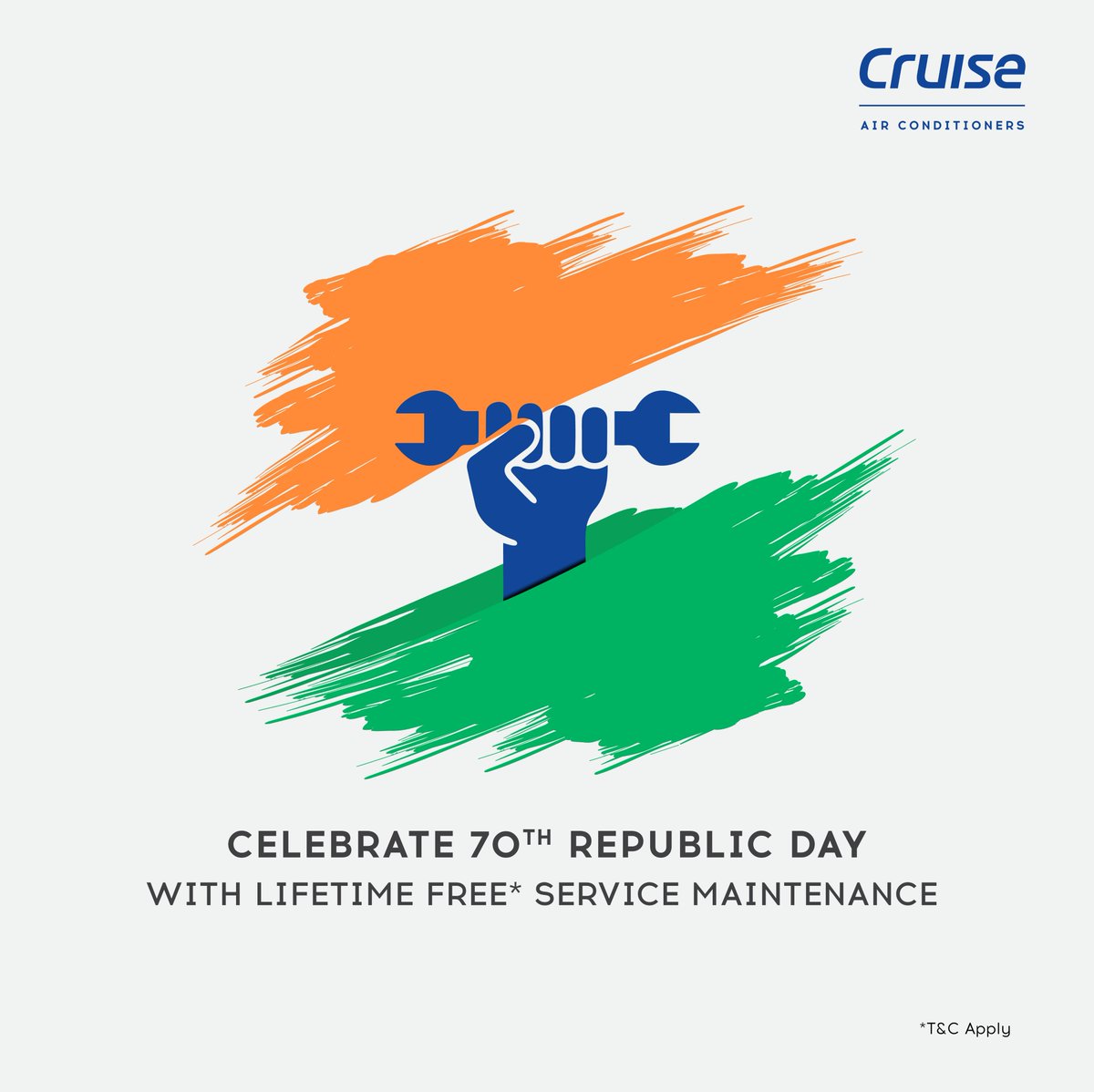 HAPPY REPUBLIC DAY!!

Celebrate the spirit of the 70th Republic Day with unbelievable benefits on your Cruise AC.

Lifetime free Service Offer with Cruise AC.

Know more: bit.ly/37iZ7dc

#india #republicday #offer
