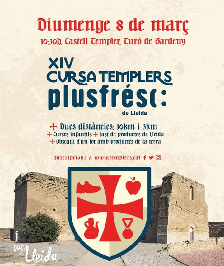 📢 NOVA DATA! DIUMENGE 8 DE MARÇ, 10:30H
CURSA TEMPLERS <a href="/Plusfresc/">Plusfresc</a>
10km / 3km / Curses infantils
Obsequi d'un lot amb productes de la terra.Tast de productes de #Lleida per a tots els participants a l'acabar les curses.
Inscripcions OBERTES ➡️ templers.cat/inscripcions/